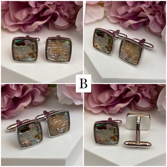 Elegant Abalone Shell Square Silver Cufflinks - Picture 6 of 16